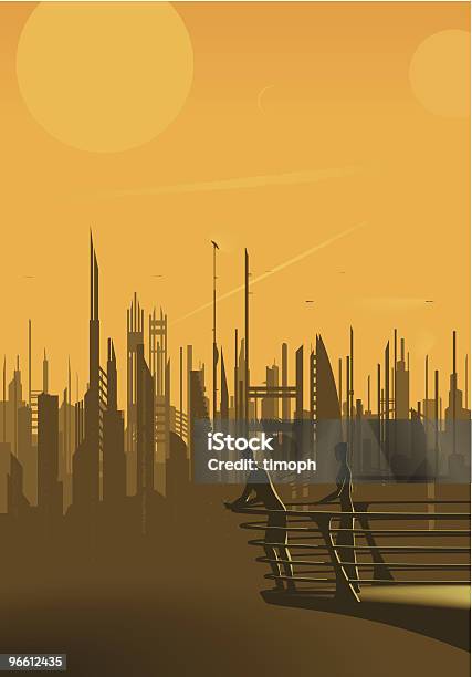 Оранжевый Metropolis — стоковая векторная графика и другие изображения на тему Большой город - Большой город, Футуристический, Пришелец