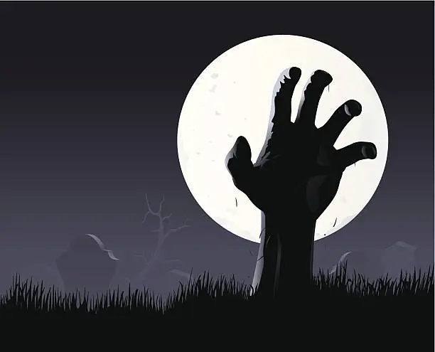 Vector illustration of Zombie hand & moon