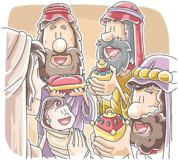 Vector illustration of Three Wisemen with Gifts for Baby Jesus