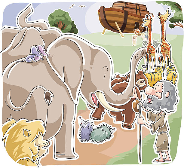 illustrazioni stock, clip art, cartoni animati e icone di tendenza di animali imbarco arca di noè - ark cartoon noah animal