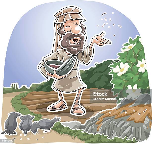 Cartoon Illustration Of Mythical Bible Story Of The Sower Stock Illustration - Download Image Now