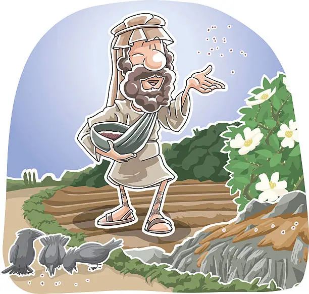 Vector illustration of Cartoon illustration of mythical Bible story of the Sower