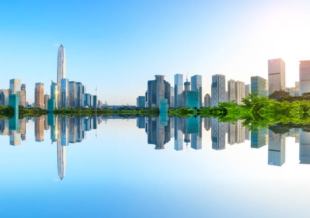 istock Modern city skyline and water reflection in Shenzhen at sunrise 966125176