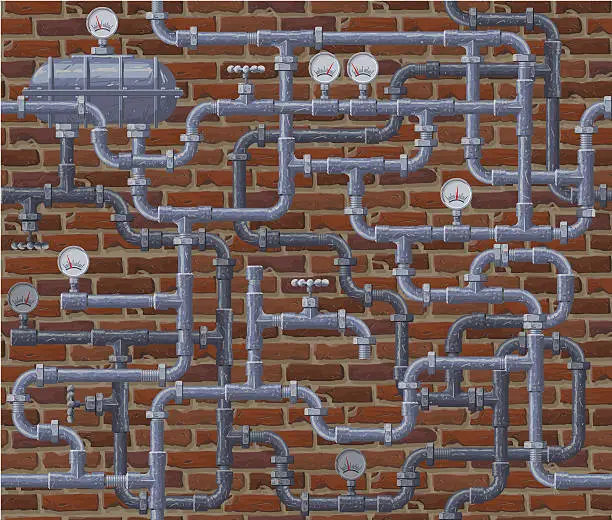 Vector illustration of Seamless pipeline and brick wall background