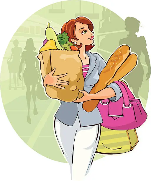 Vector illustration of Lady in SuperMarket