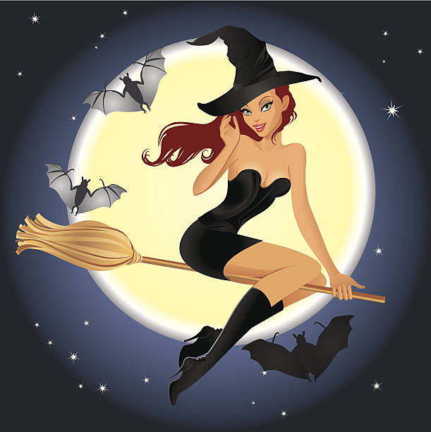 Pin-up witch vector art illustration