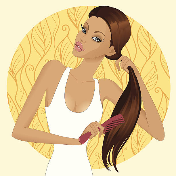 ilustraciones, imágenes clip art, dibujos animados e iconos de stock de cuidado del cabello - hair care combing women human hair