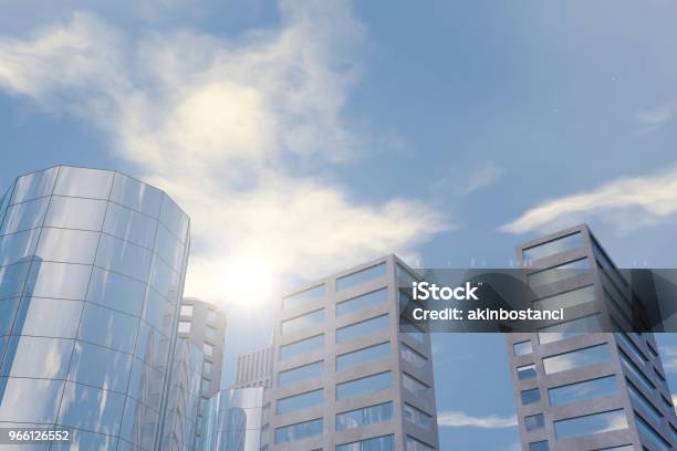Moderne Hochhäuser Bürogebäude Im Geschäftsviertel Mit Sonnenlicht Stockfoto und mehr Bilder von Arbeiten