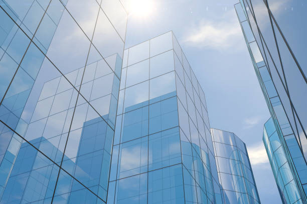 istock Modern skyscrapers, office buildings in business district with sunlight 966127060