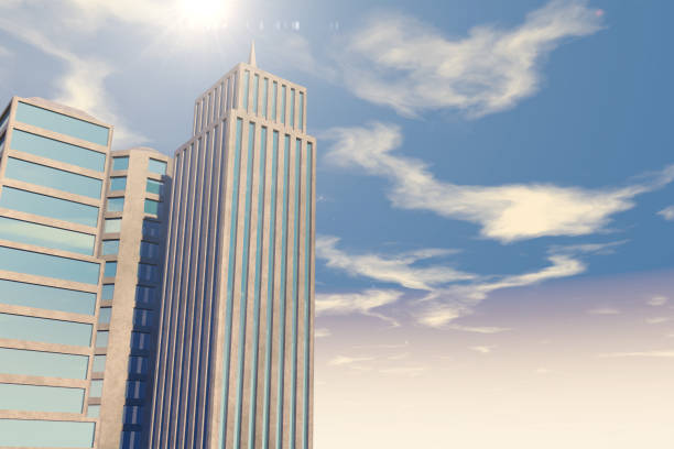 Skyscraper, Building Exterior, City, Urban Skyline, Sky, Cloud, lens flare, sunbeam