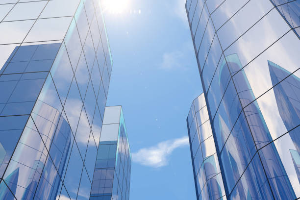 istock Modern skyscrapers, office buildings in business district with sunlight 966129732