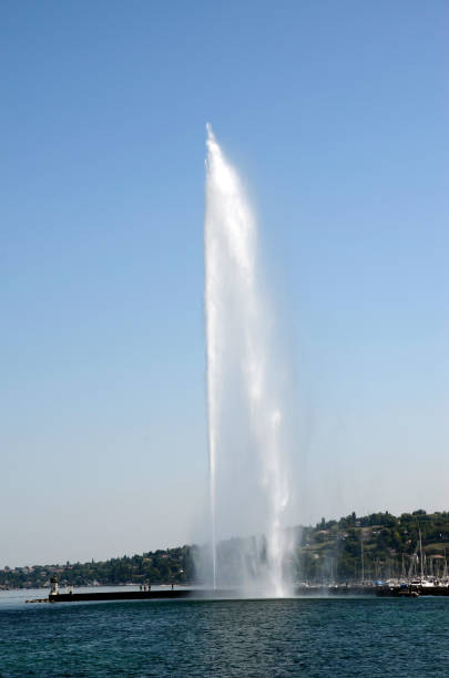 istock Geneva Jet d'Eau (water jet) and marina, Swiss 966143274