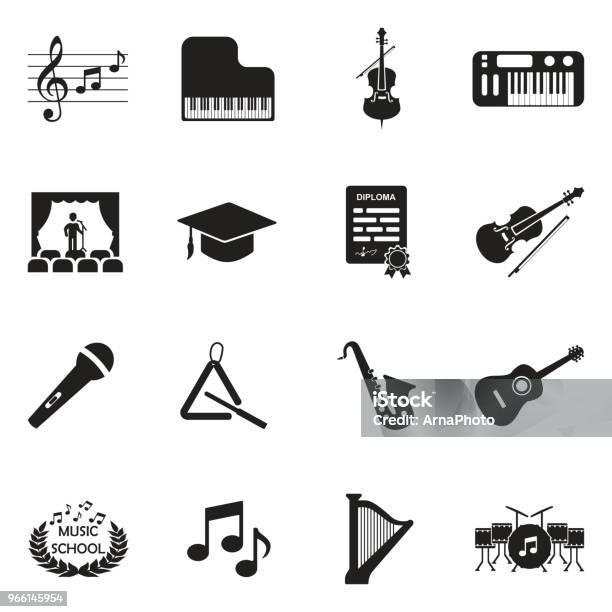 Musikschule Icons Schwarze Flache Bauweise Vektorillustration Stock Vektor Art und mehr Bilder von Icon