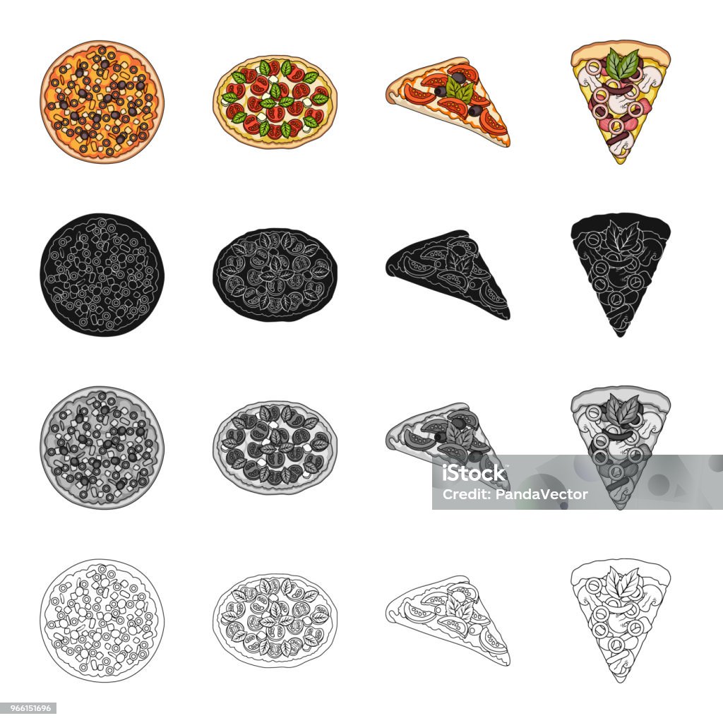 Snack, Zutaten, Ration und andere Web-Symbol im Cartoon-Stil. Pizza essen, behandelt, Symbole im Set Sammlung. - Lizenzfrei Warmes Abendessen Vektorgrafik