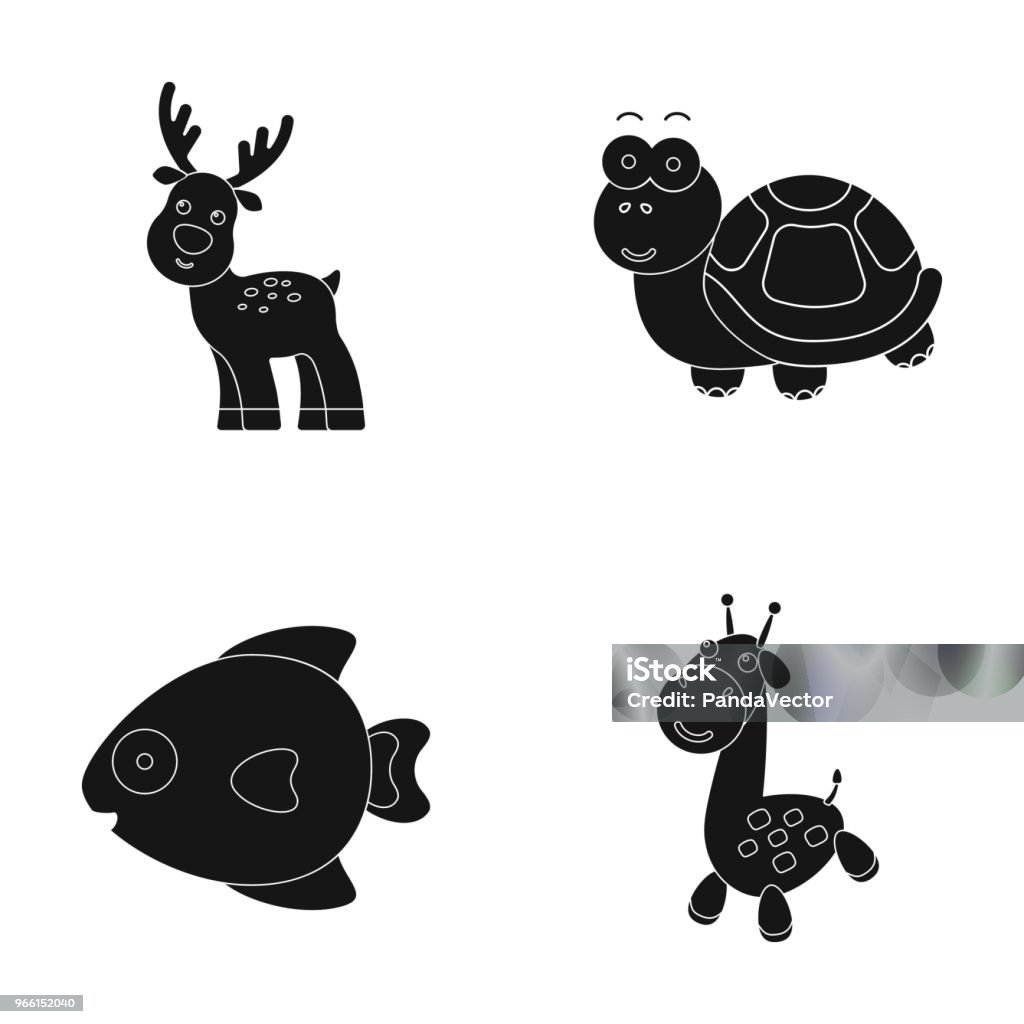 Нереалистичные черные значки животных в набор коллекции для дизайна. Игрушка животных вектор символ фондовой веб-иллюстрации. - Векторная графика Без людей роялти-фри