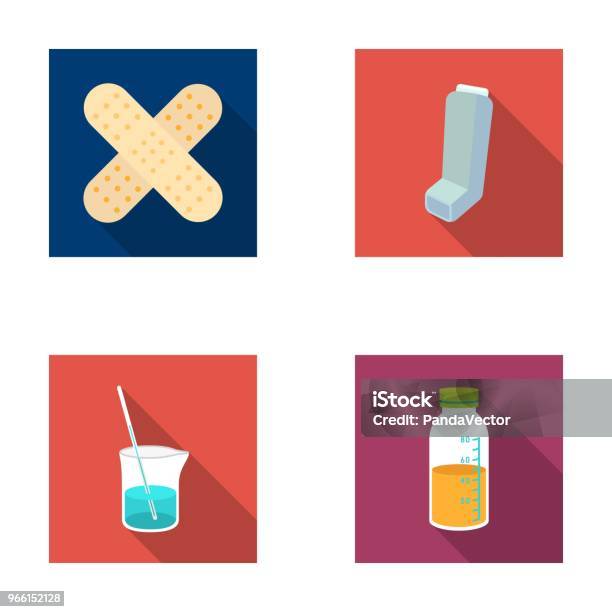 Plaster Inhaler Solution In A Glassmtdicine Set Collection Icons In Flat Style Vector Symbol Stock Illustration Web Stock Illustration - Download Image Now