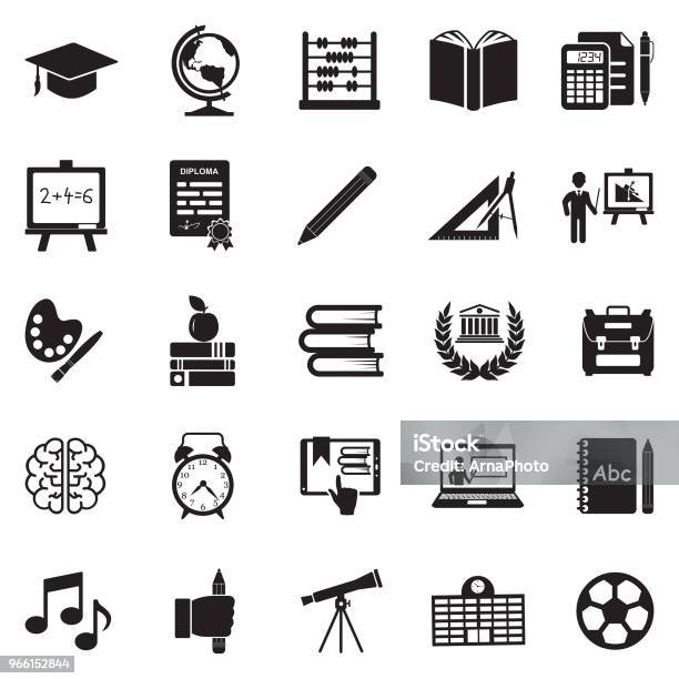 Ilustración de Iconos De La Educación Diseño Plano Negro Ilustración De Vector y más Vectores Libres de Derechos de Ícono