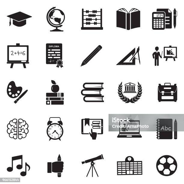 Education Icons Black Flat Design Vector Illustration Stock Illustration - Download Image Now