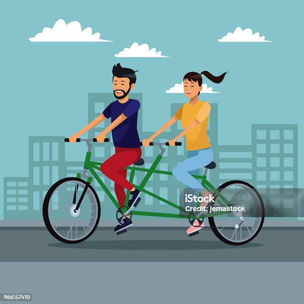 People Riding Bikes Stock Illustration - Download Image Now - Bicycle, Biker, Building Exterior