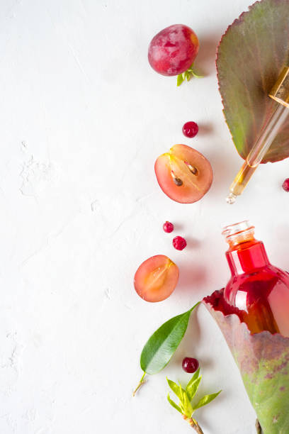 istock Organic bio cosmetics with herbal ingredients Extract, grape seed oils, serum. Copy Space, flat lay, view from above. 966157426