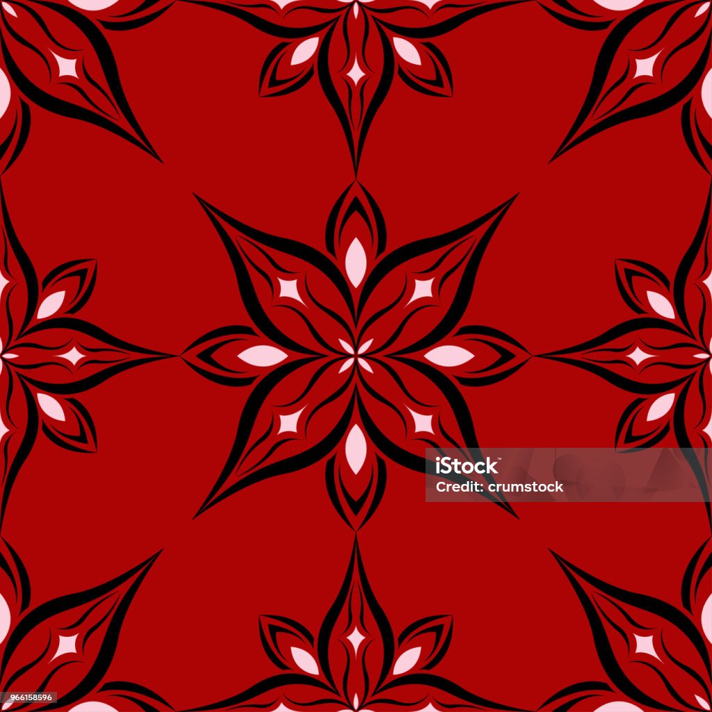 Nahtlose Blumenmuster auf rotem Grund - Lizenzfrei Abstrakt Vektorgrafik