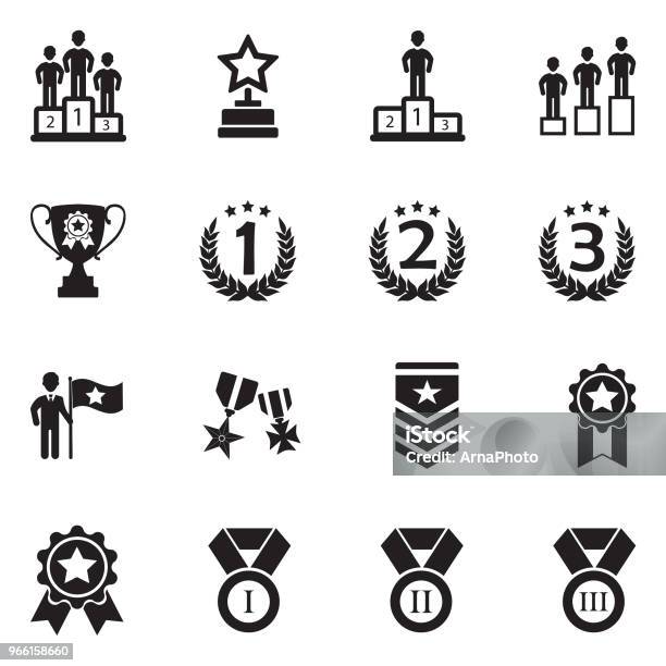 Ranking And Achievement Icons Black Flat Design Vector Illustration Stock Illustration - Download Image Now