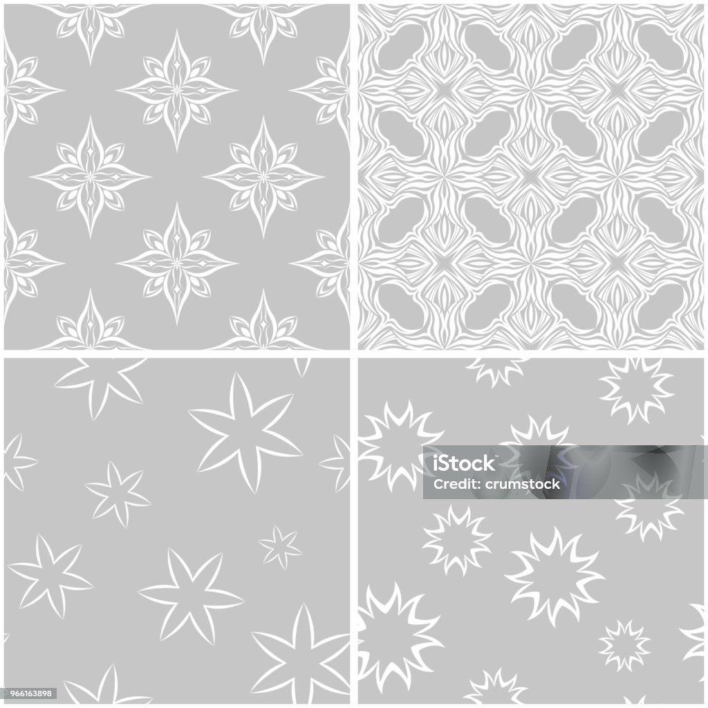 Floral patterns. Set of gray and white seamless backgrounds Floral patterns. Set of gray and white monochrome seamless backgrounds. Vector illustration Arrangement stock vector