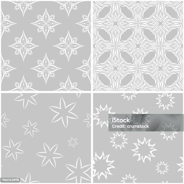 Floral Patterns Set Of Gray And White Seamless Backgrounds Stock Illustration - Download Image Now