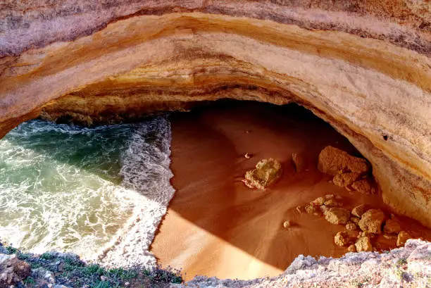 Sea Cave in Benagil Beach, Algarve, Portugal, between Carvoeiro and Armação de Pêra.Benagil, Lagoa, Faro, Portimao, Algarve, Portugal, Atlantic Ocean.