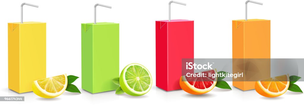 Jus citron carton carton pack 3d jeu - clipart vectoriel de Jus en brique libre de droits