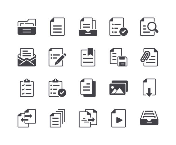 minimalny zestaw ikon glifów dokumentów i folderów - checklist clipboard organization document stock illustrations