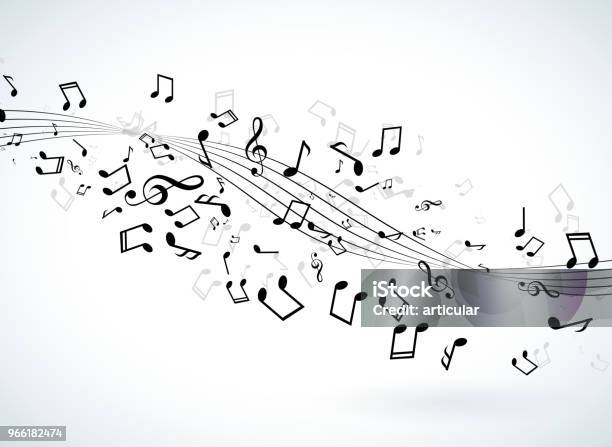 Illustrazione Musicale Con Note Cadendo Su Sfondo Bianco Design Vettoriale Per Banner Poster Biglietto Dauguri - Immagini vettoriali stock e altre immagini di Nota musicale