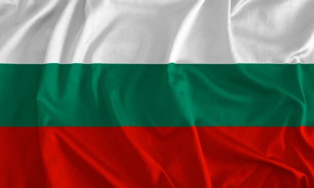 flag of bulgaria background - green silk textile shiny imagens e fotografias de stock