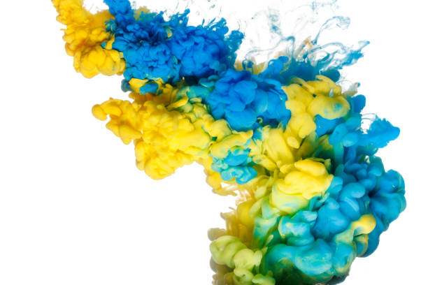 istock Blue and yellow paint splash isolated on white background 966187992