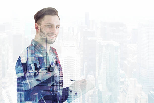 istock Creative young man in a foggy city 966192352