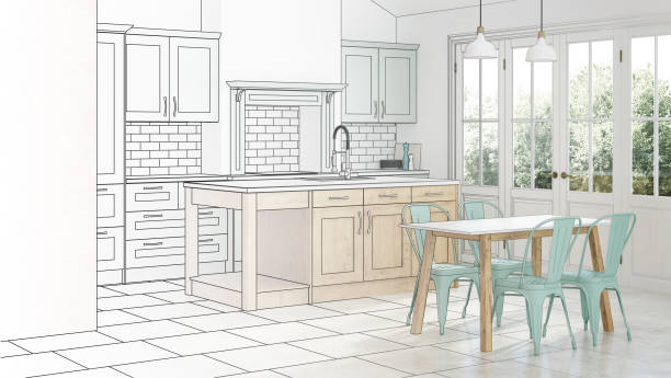 istock Modern interior of the house. Design project. Sketch. 3D rendering. 966203466