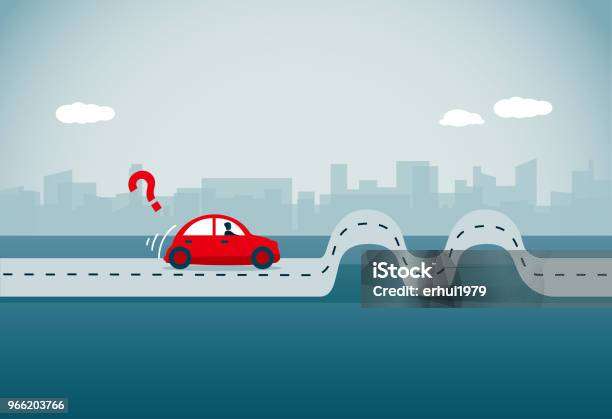 Driving Stock Illustration - Download Image Now - Roadblock, Car, Road