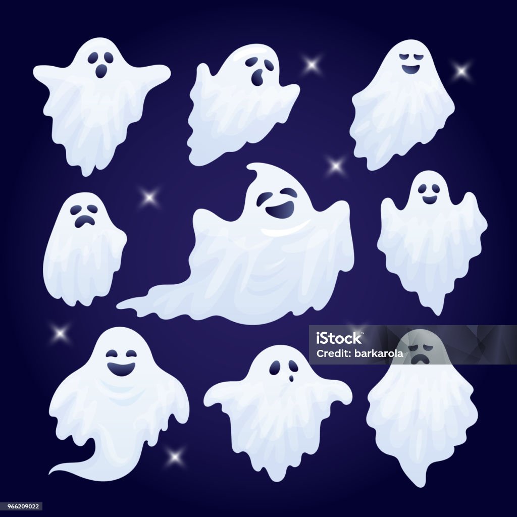 Conjunto de vector de caracteres de fantasma de Halloween divertidos. - arte vectorial de Fantasma libre de derechos