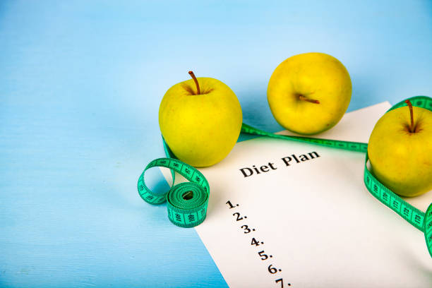istock Apples, diet plan,dumbbells and measuring tape 966209258