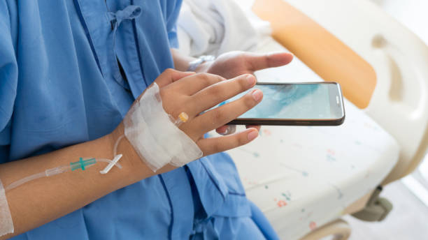 istock Woman patients have injecition saline and working 966210108