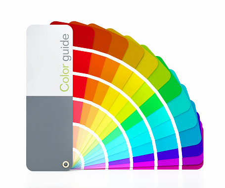Generic color guide showing red, green, blue and purple color tones isolated on white.