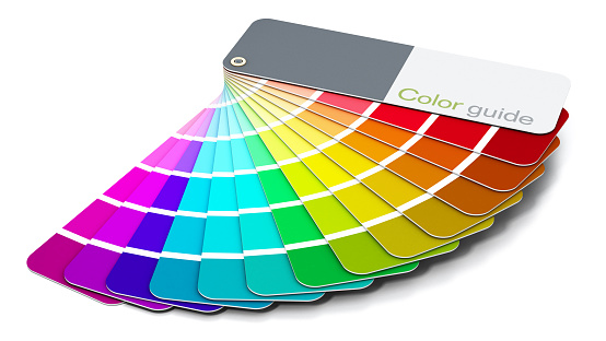 Generic color guide showing red, green, blue and purple color tones isolated on white.