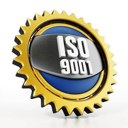 ISO 9001 badge isolated on white.