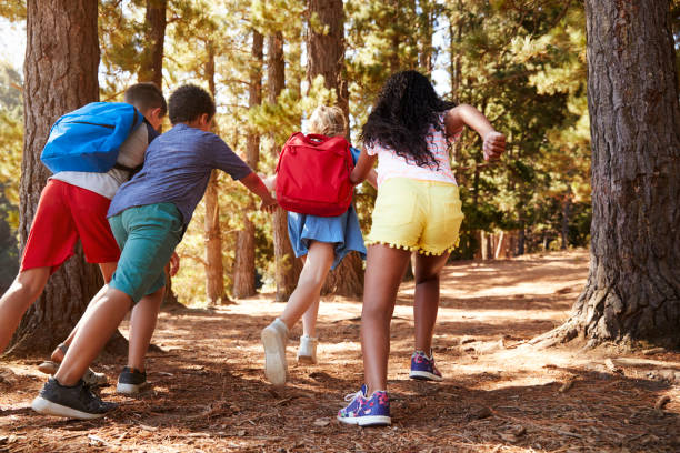istock Children Running Along Forest Trail On Hiking Adventure 966219724