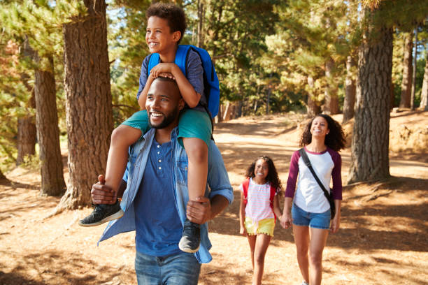 istock Family On Hiking Adventure Through Forest 966219970
