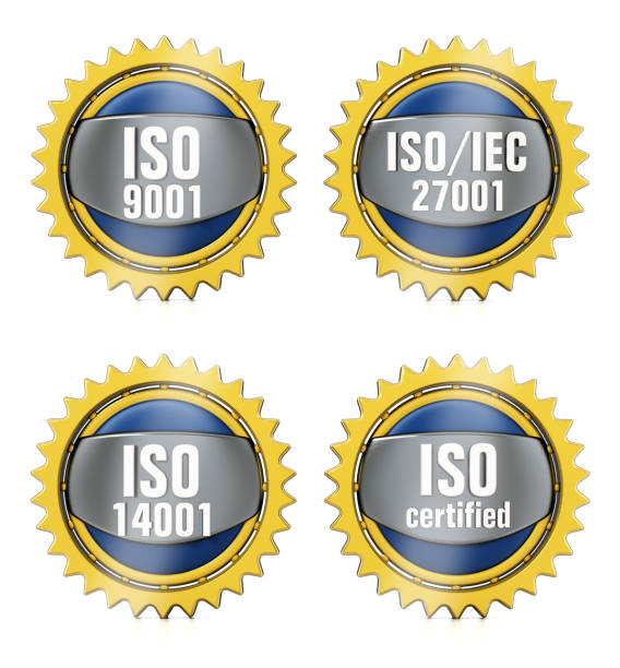 ISO 9001, 27001, 14001 and certified badges isolated on white