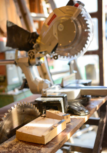 istock Electric circular saw in carpentry workshop 966230186
