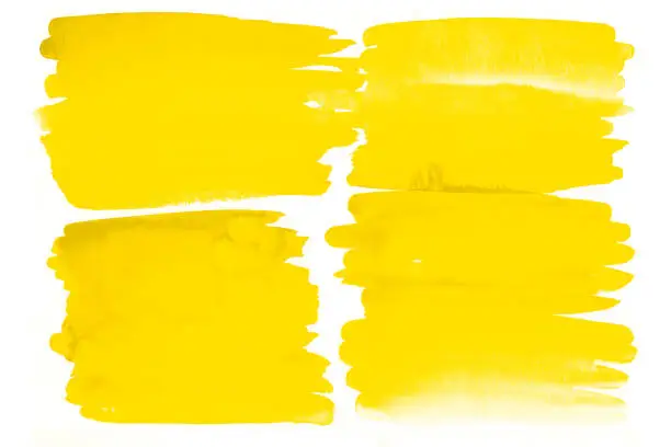 Watercolor stains of yellow shades are applied by brush strips on a white paper texture.