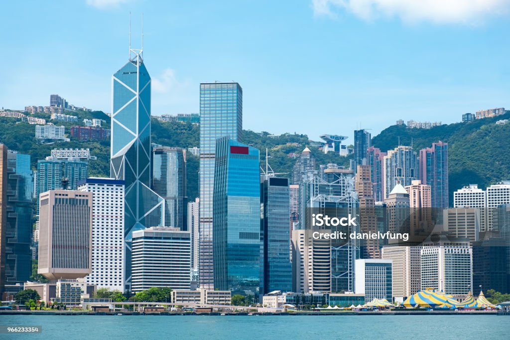 De Hong Kong horizonte do distrito financeiro - Foto de stock de Hong Kong royalty-free