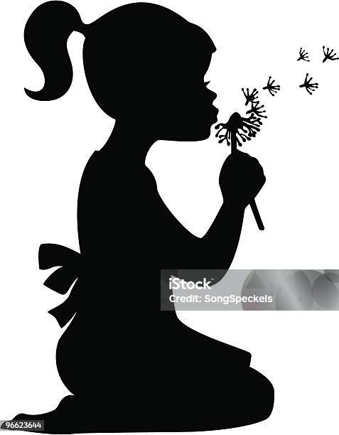 Girl Blowing Dandelion Stock Illustration - Download Image Now - Dandelion, In Silhouette, Child